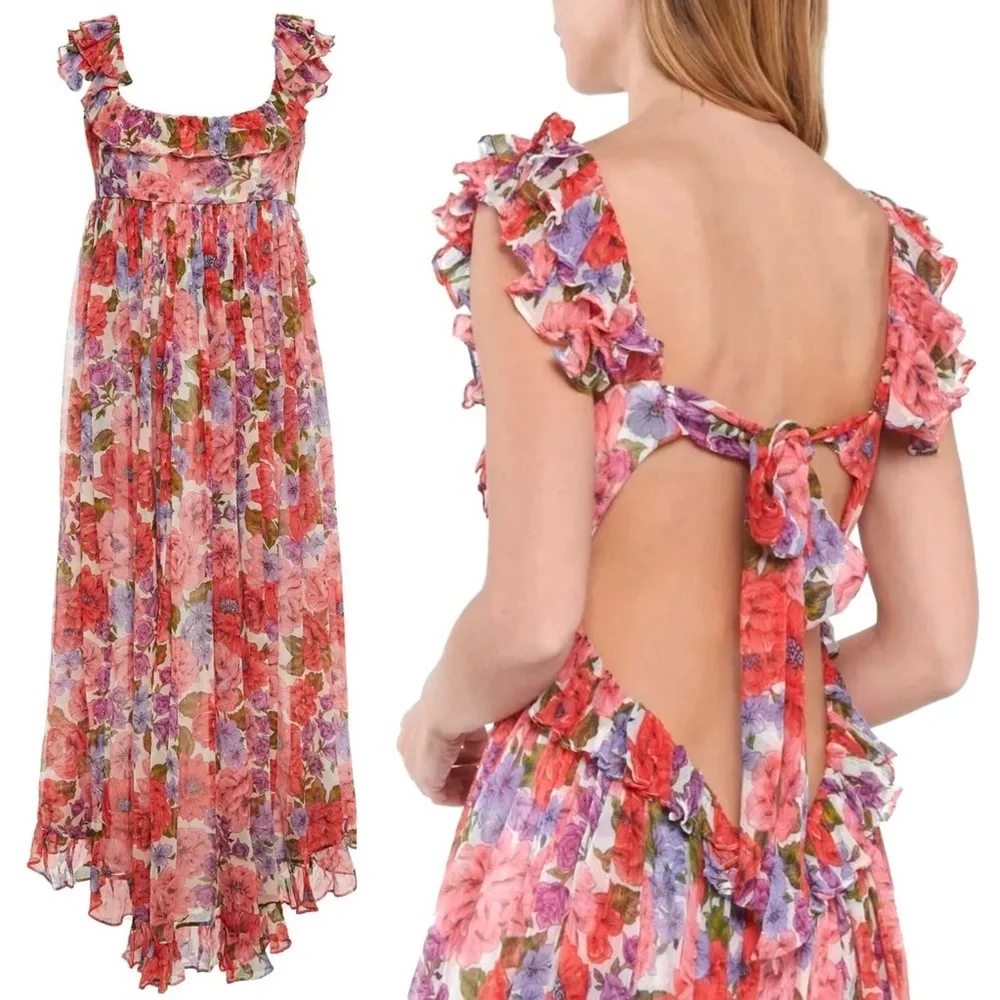 ZIMMERMANN Silk Floral Print Sleeveless Empire Waist Tie Back Lovestruck Dress M - Picture 16 of 16